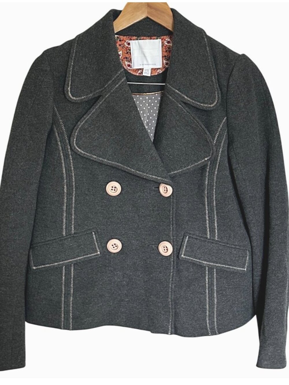 Anthropologie Ett:twa Emiliana Peacoat Gray Cropped Jacket Double Breasted Size
